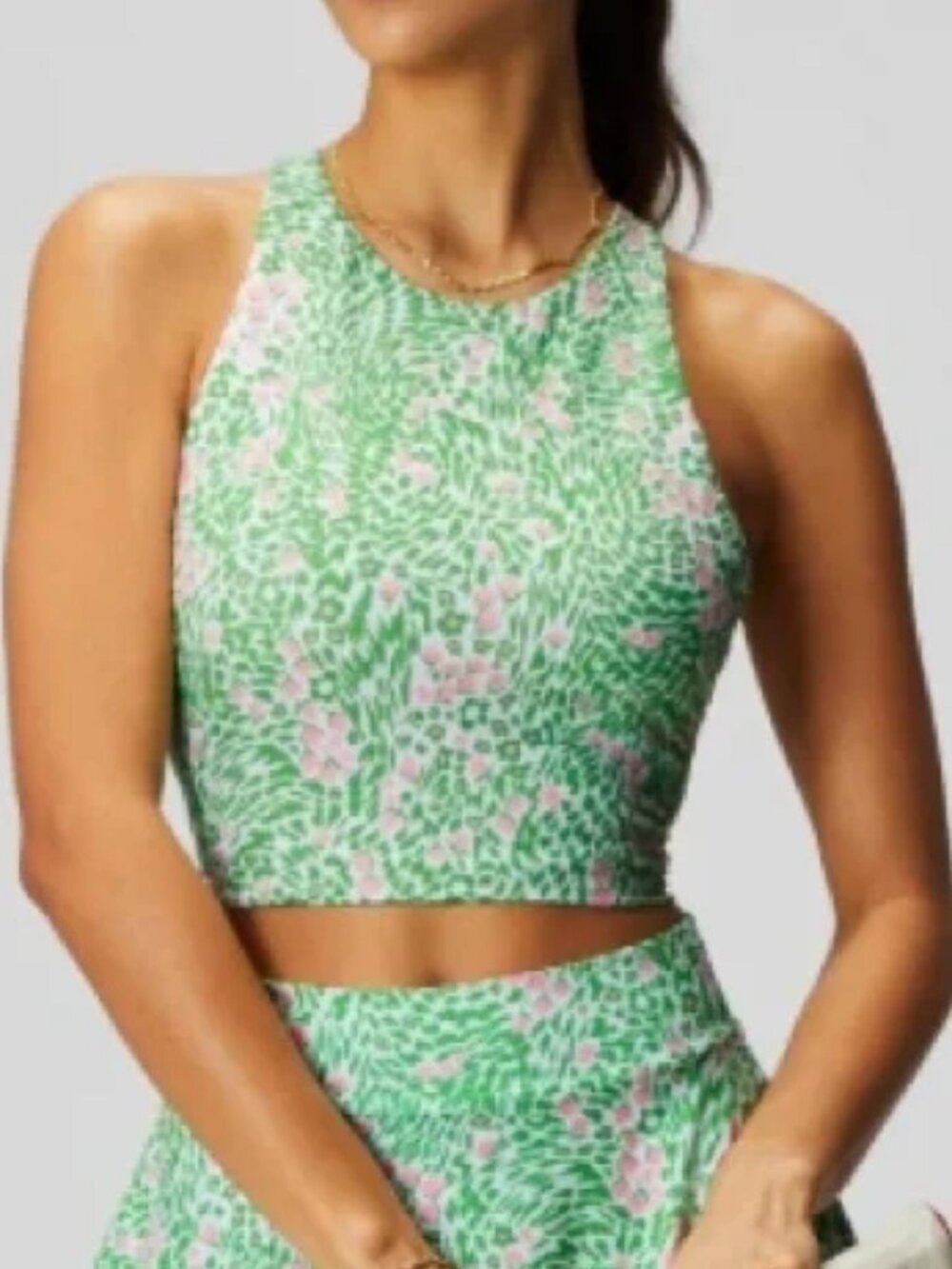 Fabletics Strappy Built-In Bra Tank Top Size 1X Flower Girl NO PADS
